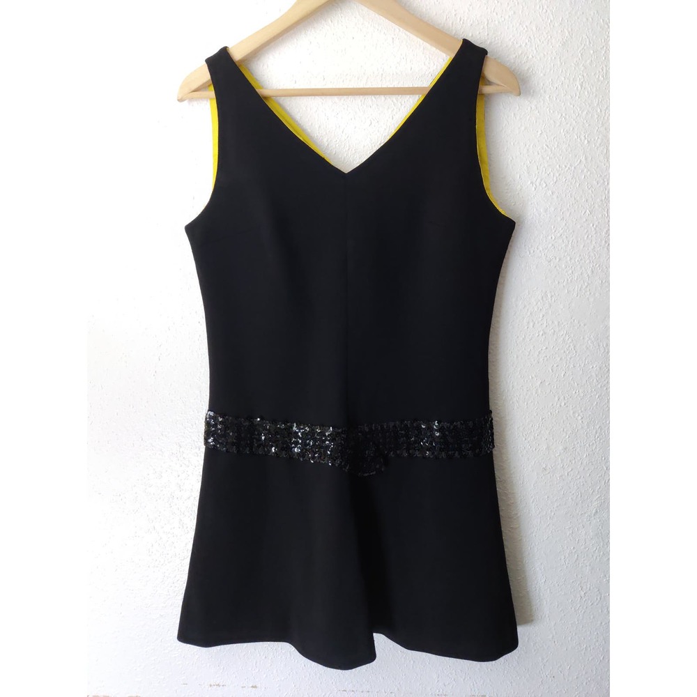 Vintage Betty Barclay Black Sleeveless V-Neck Sequin Belt Union Made Dress Sz 13